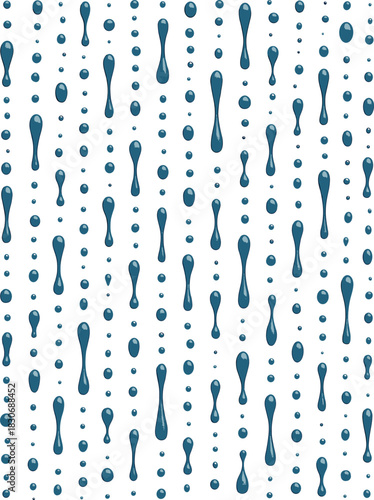 Teal blue liquid drops and droplets falling in vertical rows on white background vector