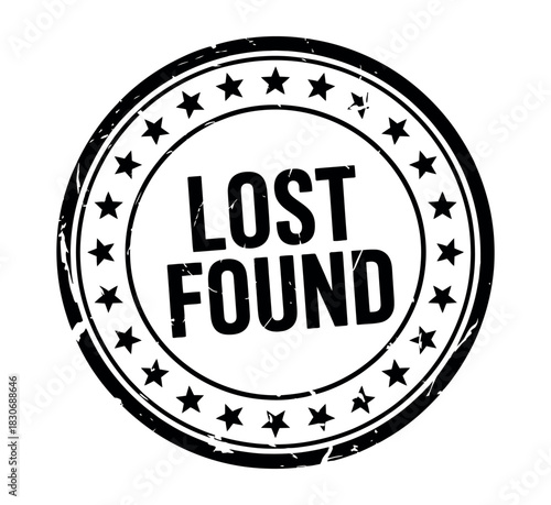 Black and white lost found stamp with star border illustration