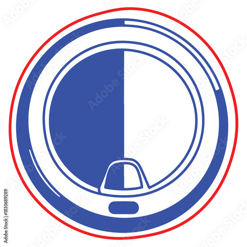 Abstract robotic vacuum cleaner icon design with red and blue colors on white background automation technology cleaning innovation