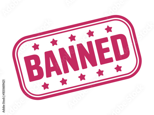 A pink banned stamp with stars on a white background isolated
