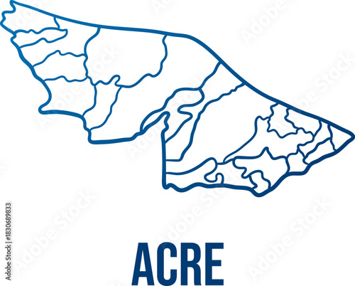 Acre (state) of Brazil with municipalities simplified blue linear map