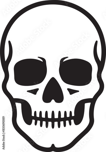 Vector outline illustration of a human skull symbolizing mortality danger and Halloween themes