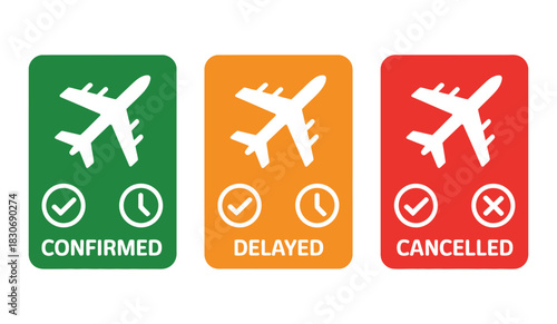 Three flight status icons confirmed delayed and cancelled planes
