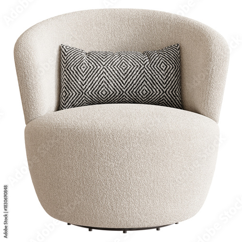White chair with a black and white pillow on it