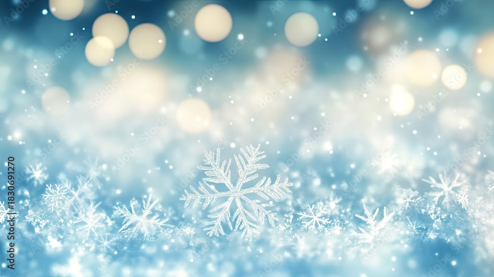Naklejka premium Beautiful Soft Blue Background with Gentle Snowflakes and Delicate Bokeh Effect for Winter and Holiday Themes in Various Creative Projects