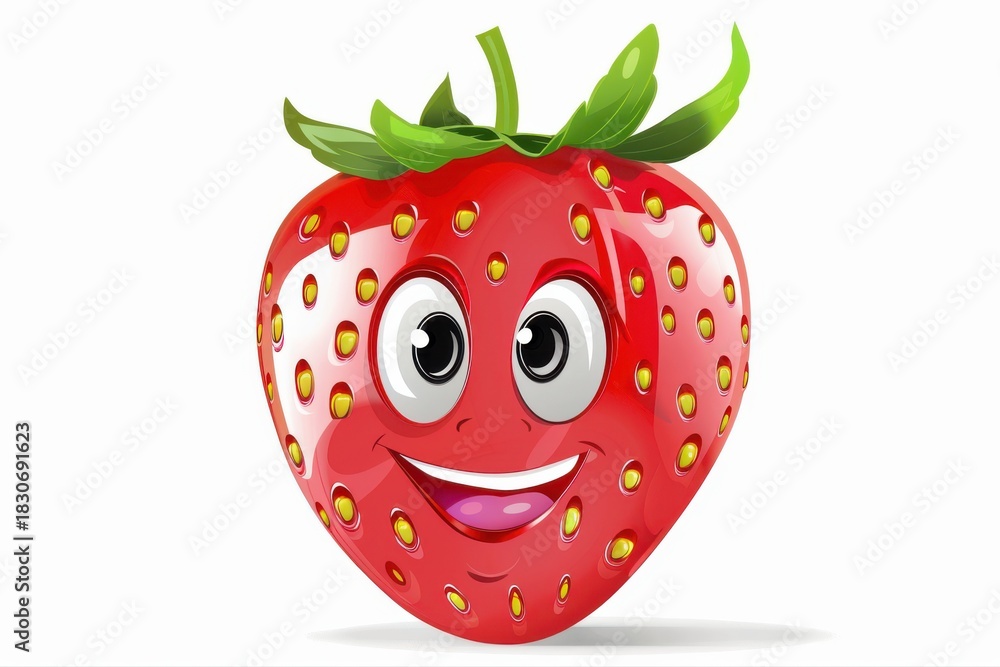 Obraz premium Sweet Strawberry Character Happy Smiling Fruit Cartoon Icon Animation on transparent background