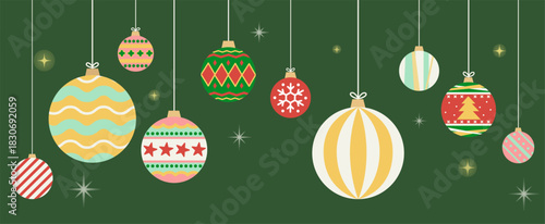 Detailed Hanging Christmas Baubles Pattern illustration