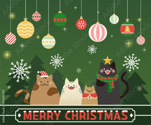 Cozy Cat Family Christmas Holiday Card illustration