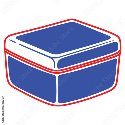 Blue Storage Container with Red Trim Vector Illustration for Organizing and Decorative Purposes for Various Products