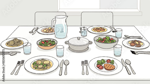 A Well-Prepared Dining Table Serving a Variety of Delicious Dishes for a Meal