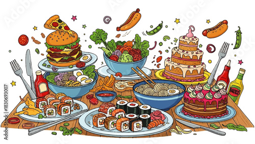 Food Feast Illustration A Colorful Variety of Culinary Delights