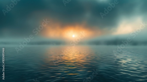 Beautiful Early Morning View as Gentle Mist Drifts Over a Calm Waterscape