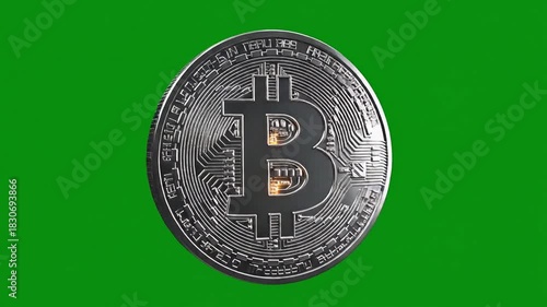 Bitcoin Cryptocurrency Coin Spinning on Green Screen A Digital Currency Revolution and Investment Opportunity for Financial Growth and Technological Advancement.