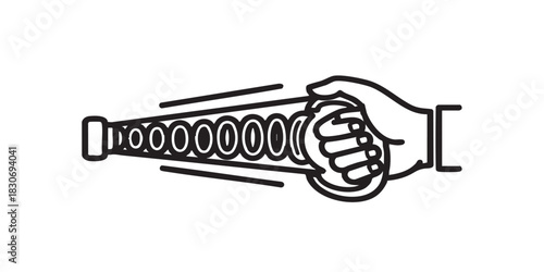 Spring for stretching exercises thin line icon, body building concept. Vector graphics. Hand held rig with spring, training sign on white background, style icon mobile or web design.