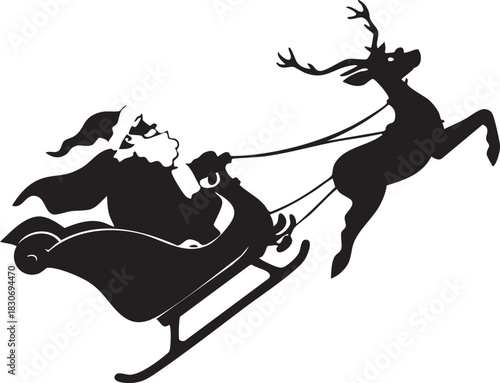 Santa Claus sleigh ride illustration vector silhouette with people and dog art design