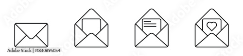 Email Communication Vector Set Envelope icons in line style, including open, closed, and checked mail