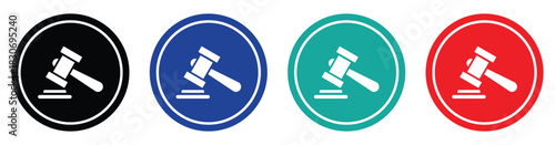 Judge Hammer Icon Set – Law Court and Justice Vector Illustration