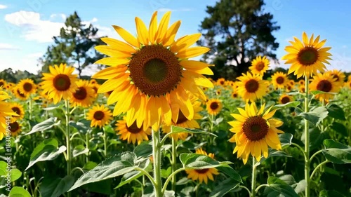 Sunflowers Blooming in Field Under Blue Sky on Sunny Day