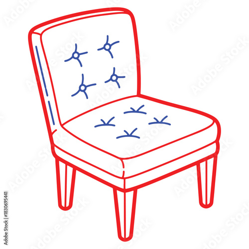 Elegant Cartoon Chair Design with Tufted Accents and Bold Outline for Furniture and Decor Illustrations