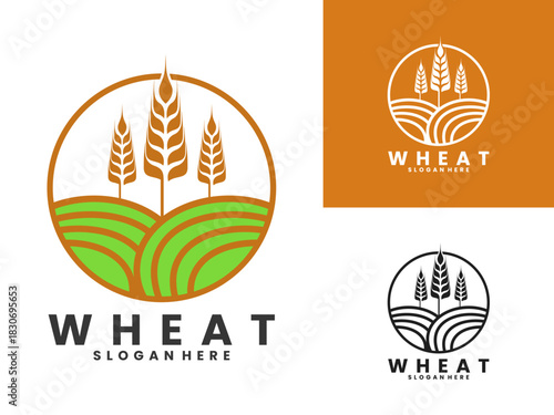 Creative wheat crop farming with circle logo design vector. Wheat logo design vector template