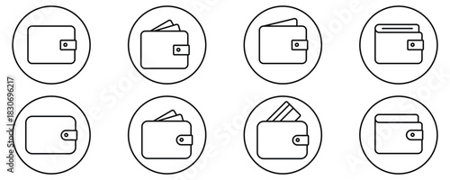 Minimal wallet icon set in flat style with black symbols on white background