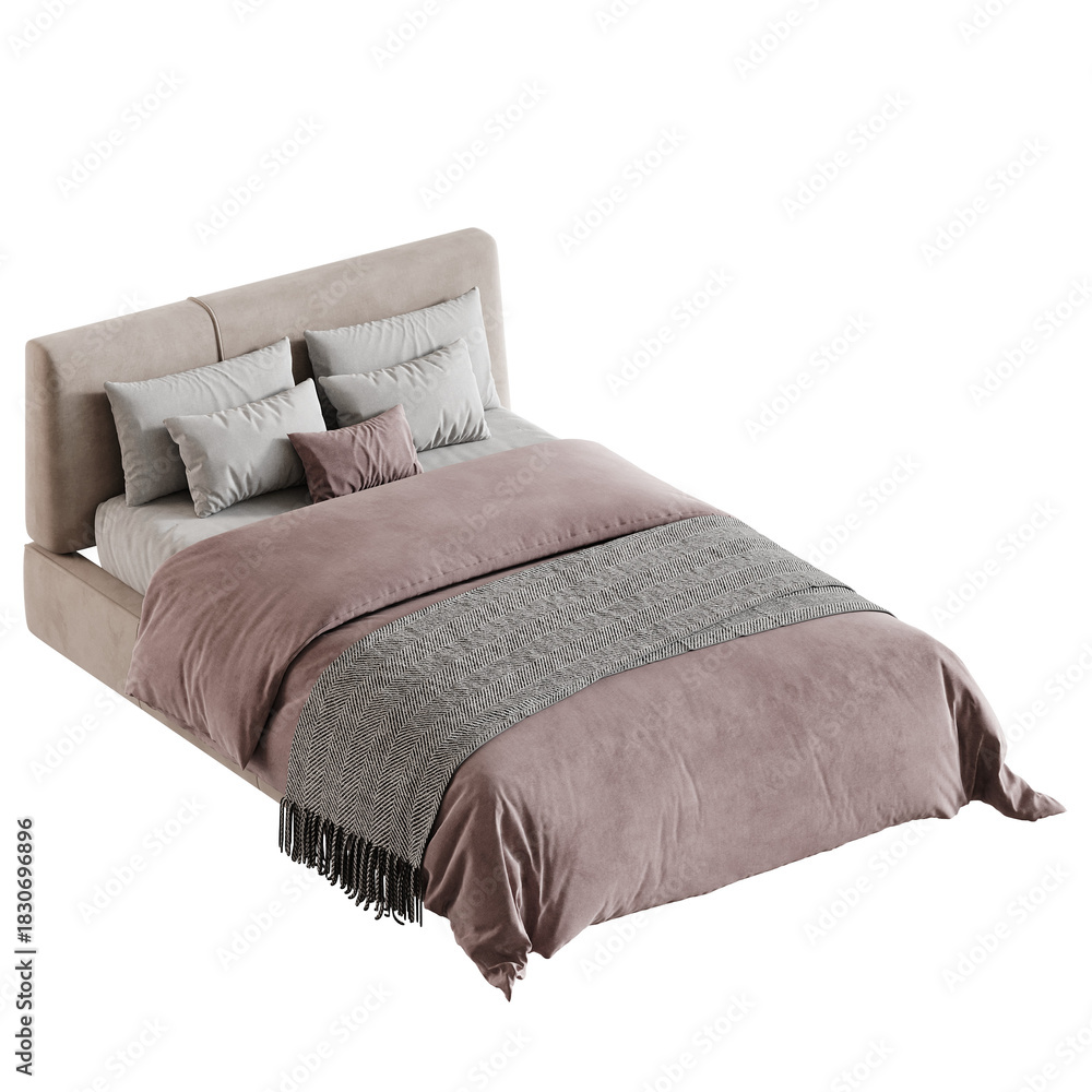 Fototapeta premium Bed with a pink comforter and a gray blanket