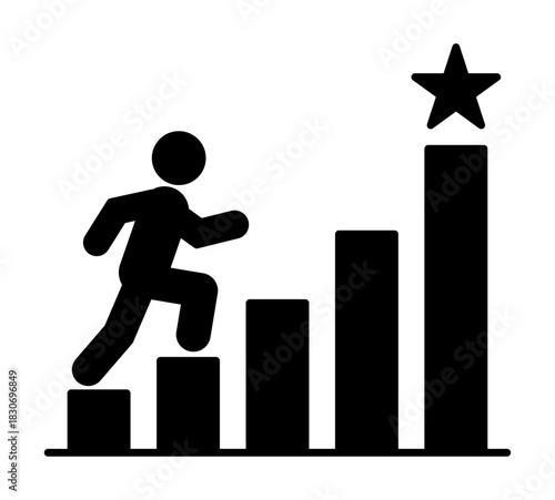 Person climbing progress bars towards a star