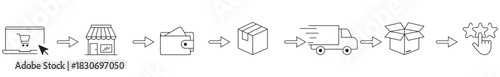 Online store and e-commerce icons set including payment and delivery symbols. Vector illustration.