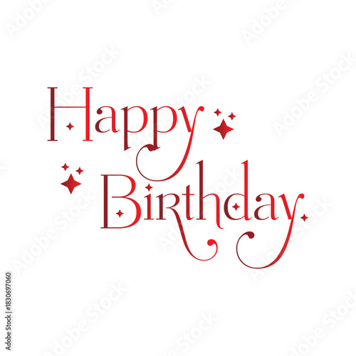 Elegant Red Happy Birthday Typography with Sparkles, Decorative Font Birthday Greeting Vector, Happy Birthday, Elegant Happy Birthday, Red Birthday Script.