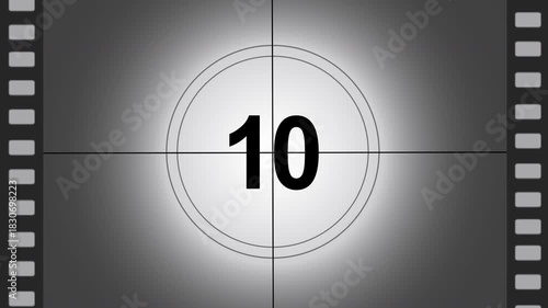 movie countdown from 15 to 0 seconds, old movie countdown fifteen seconds from dark theme to light theme
