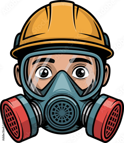 Wallpaper Mural An illustration of a person wearing a hard hat and gas mask against a black background. Torontodigital.ca