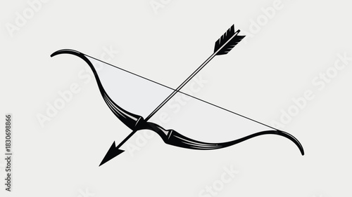 Classic bow and arrow silhouette art ready to fire, perfect for historical themes or targeting success with precision and power in black and white