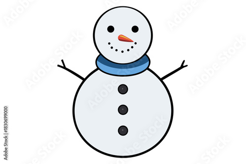 Cute Cartoon Snowman with Blue Scarf Winter Holiday Illustration