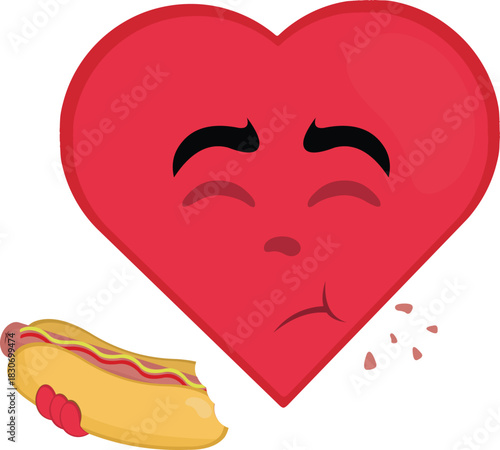 vector illustration emoticon character heart cartoon eating fast food from a hot dog