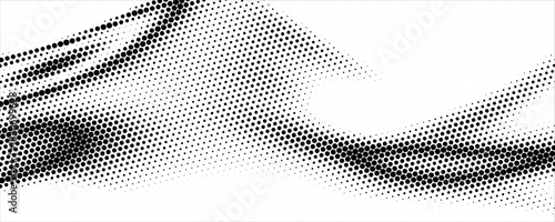 Dotted halftone waves. Abstract liquid shapes, wave effect dotted gradient texture waves isolated vector symbols set. Halftone graphic dots waves. Wave dotted halftone, creative shape abstract