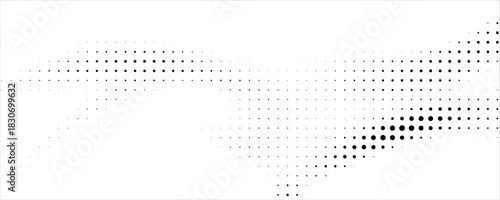 Dotted halftone waves. Abstract liquid shapes, wave effect dotted gradient texture waves isolated vector symbols set. Halftone graphic dots waves. Wave dotted halftone, creative shape abstract