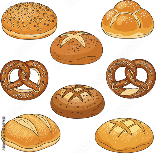 Create a kinds of deferent Hamburger bun vector art with white background..