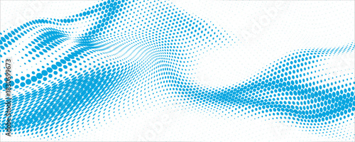 Abstract dotted wave pattern .  Blue dotted wave abstract design on white background, symbolizing digital flow, technology, connection, and modern graphic style for creative projects.