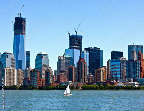 A view across the Hudson River of lower Manhattan construction in New York City in 2012