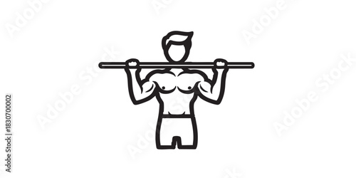 Human on horizontal bar thin line icon, body building concept. Vector graphics. Athlete man doing exercise for arms, training sign on white background, style icon mobile or web design