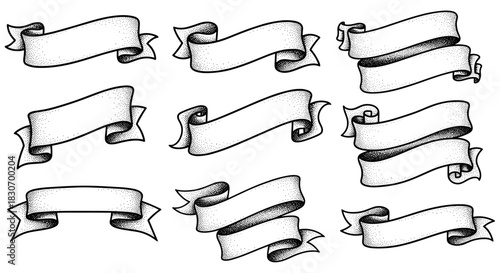 Collection of Hand Drawn Ribbon Banners and Scrolls.