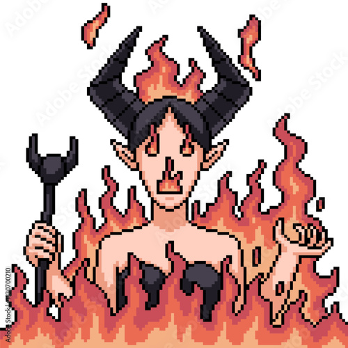 pixel art isolated background of dark flame witch fantasy