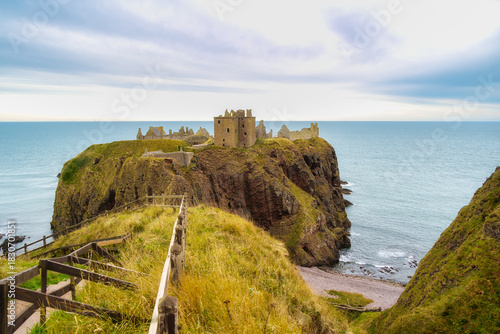 Dunnottar castle ruins on a rugged scottish cliff