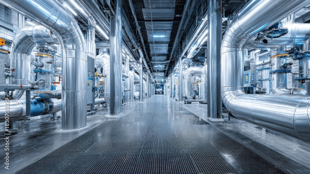 Fototapeta premium Industrial facility interior with pipes and machinery