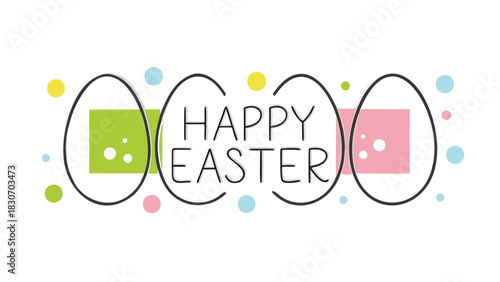 Happy easter greeting with colorful pastel block letters and decorative elements