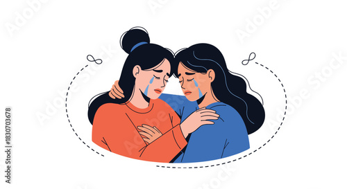 Supportive woman comforting her crying friend with a warm hug showing empathy and friendship during a difficult time.