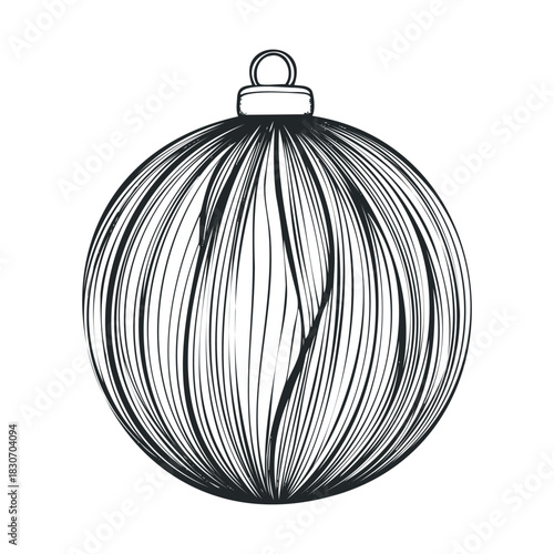 Engraving of a spherical holiday ornament with lines.