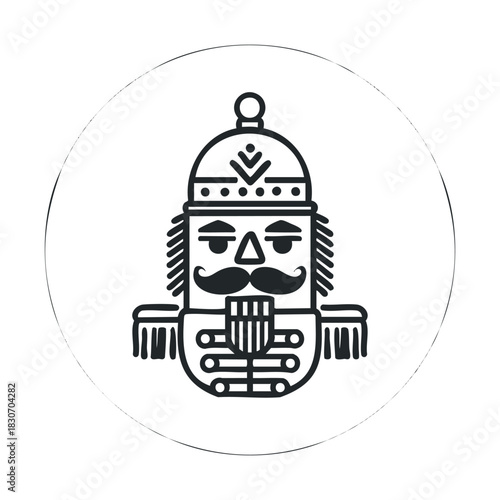 Outline icon of a stern nutcracker head in a circle.