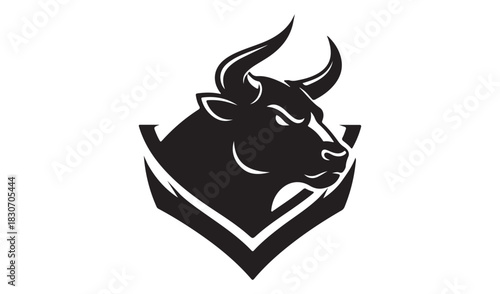 Aggressive black bull head emblem with sharp horns and fierce eyes