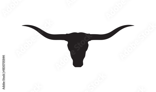 Silhouette of a longhorn bull skull with large curved horns